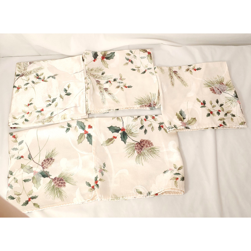 Holiday Christmas Napkins Set‎ of 5 Ivory Pine Cones St Nicholas Alpine Season - Picture 4 of 12